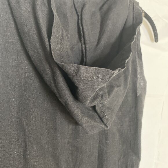 Vintage TomTom Dress Womens Med Maxi Black Linen USA Kangaroo Pocket & Hoodie - Picture 7 of 7